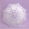 White Satin and Lace Wedding Umbrella with wooden crook handle parasol lace umbrella